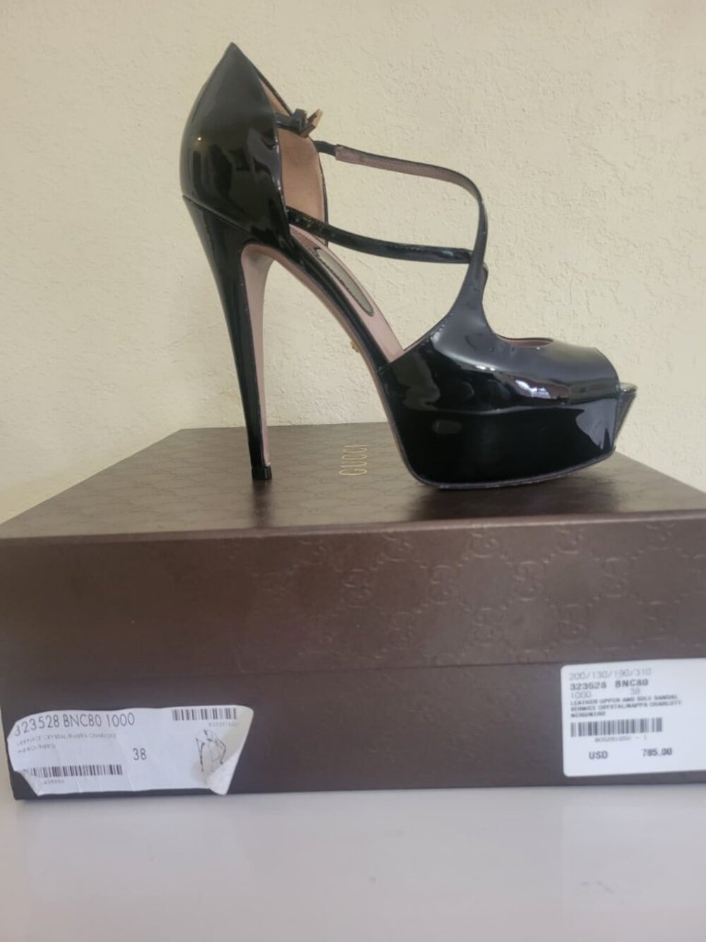 Gucci Black Patent Platform Heels US 8